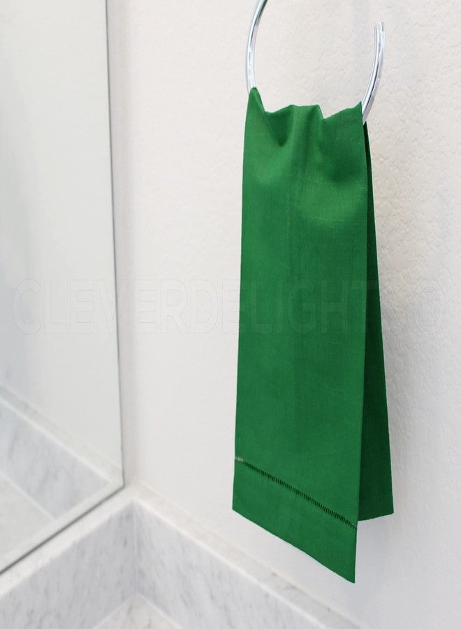 CleverDelights Green Hemstitched Hand Towels - 6 Pack - 14" x 22" - 55/45 Linen Cotton Blend - Image 3
